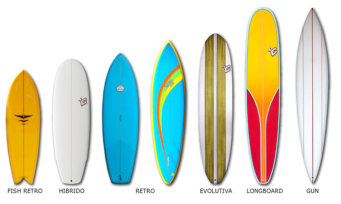 varias medidas de tablas de surf de colores variados